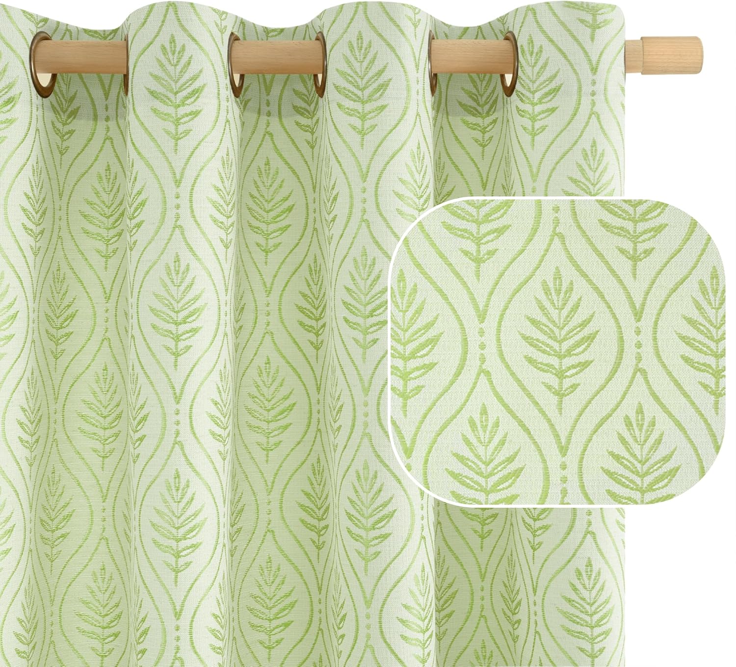 Grass Green French Country Curtains for Boho Vintage Decor