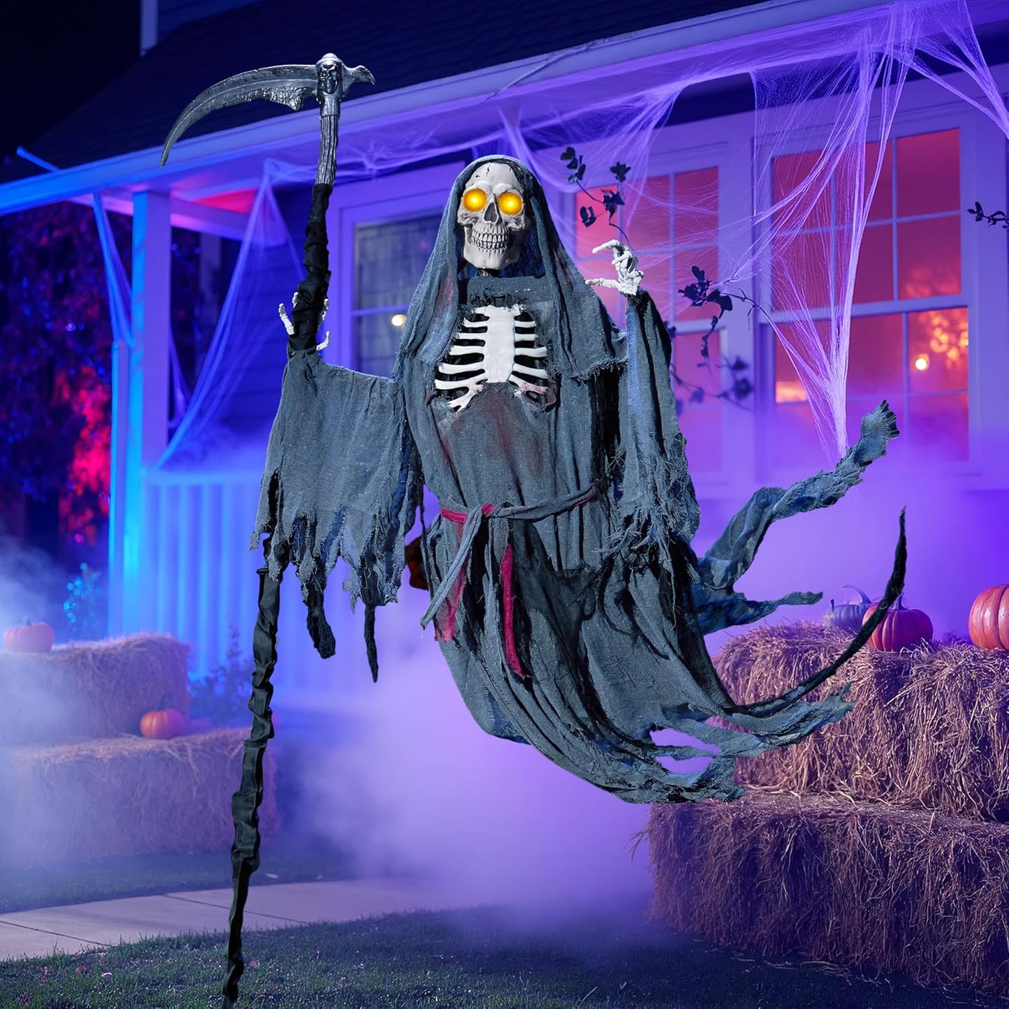6 Ft Flying Grim Reaper Animated Halloween Decorations for Yard