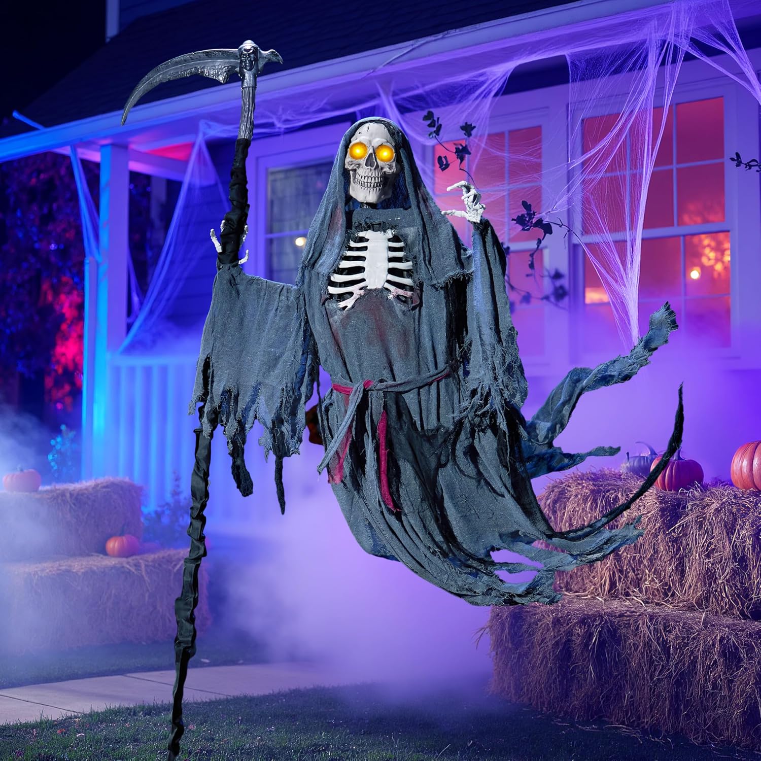 6 Ft Flying Grim Reaper Animated Halloween Decorations for Yard