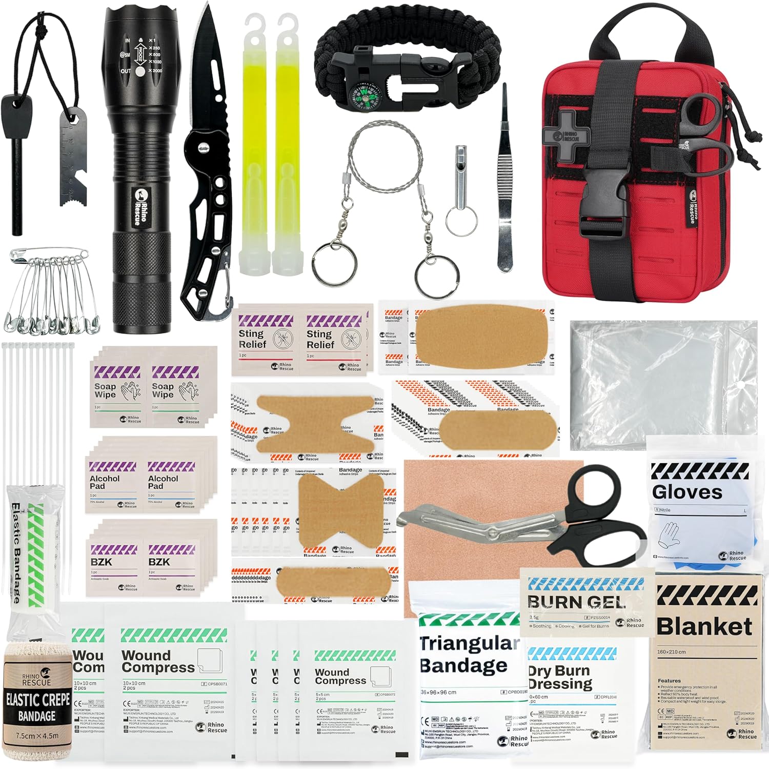 RHINO RESCUE Survival First Aid Kit for Outdoor Adventures