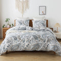 Cotton Duvet Cover Queen - Paisley Floral 3pc Set, Soft Breathable