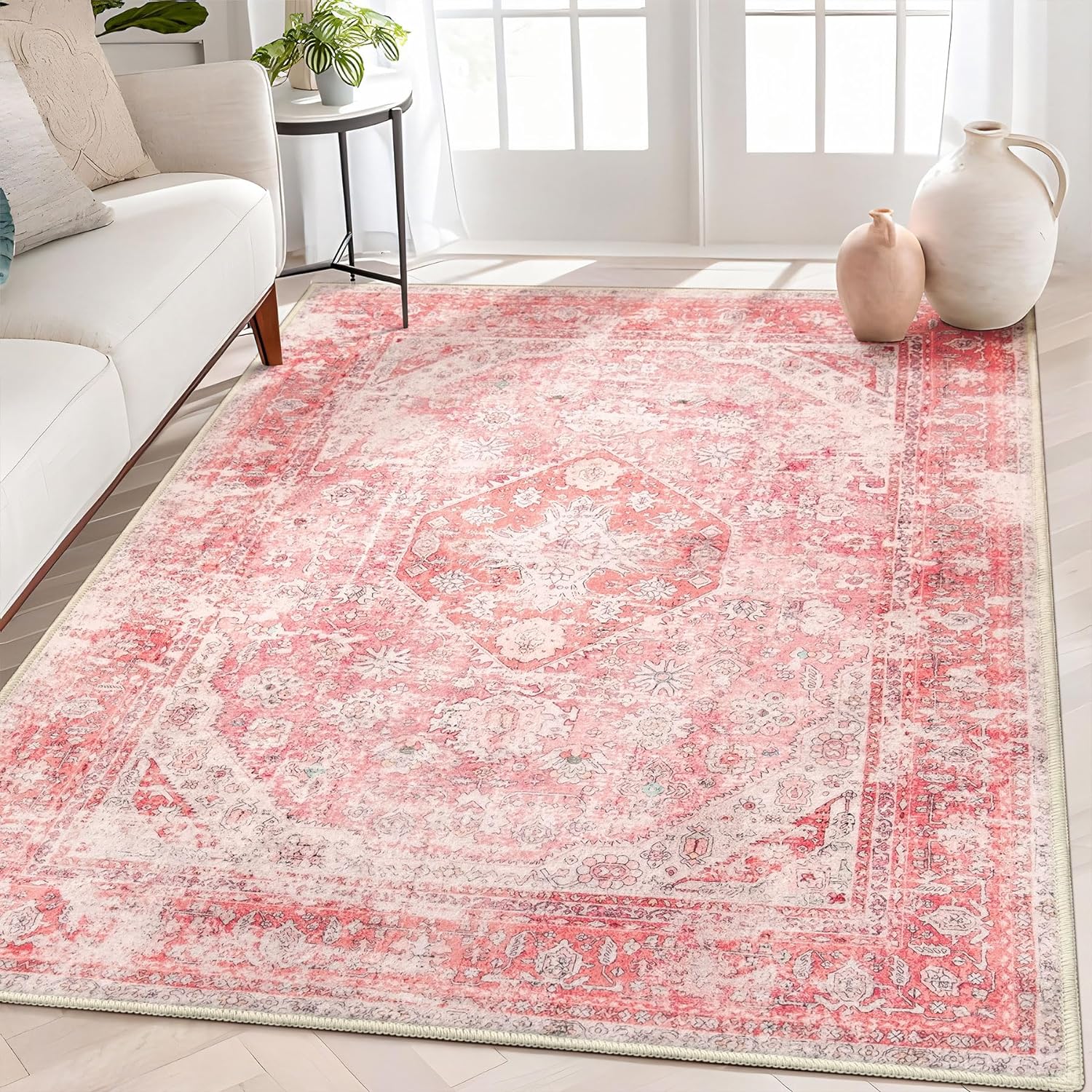 MUJOO Pink Rugs for Bedroom 5x7 Area Rugs for Home Decor