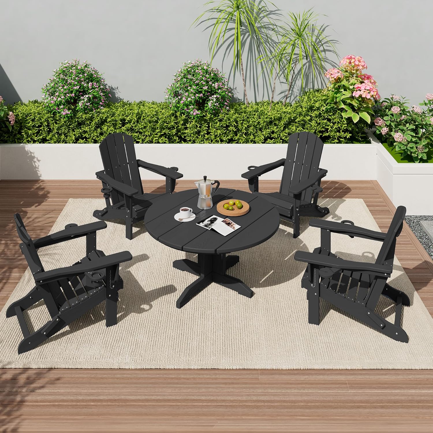 SERWALL Outdoor Round Coffee Table Set for Relaxing Gatherings