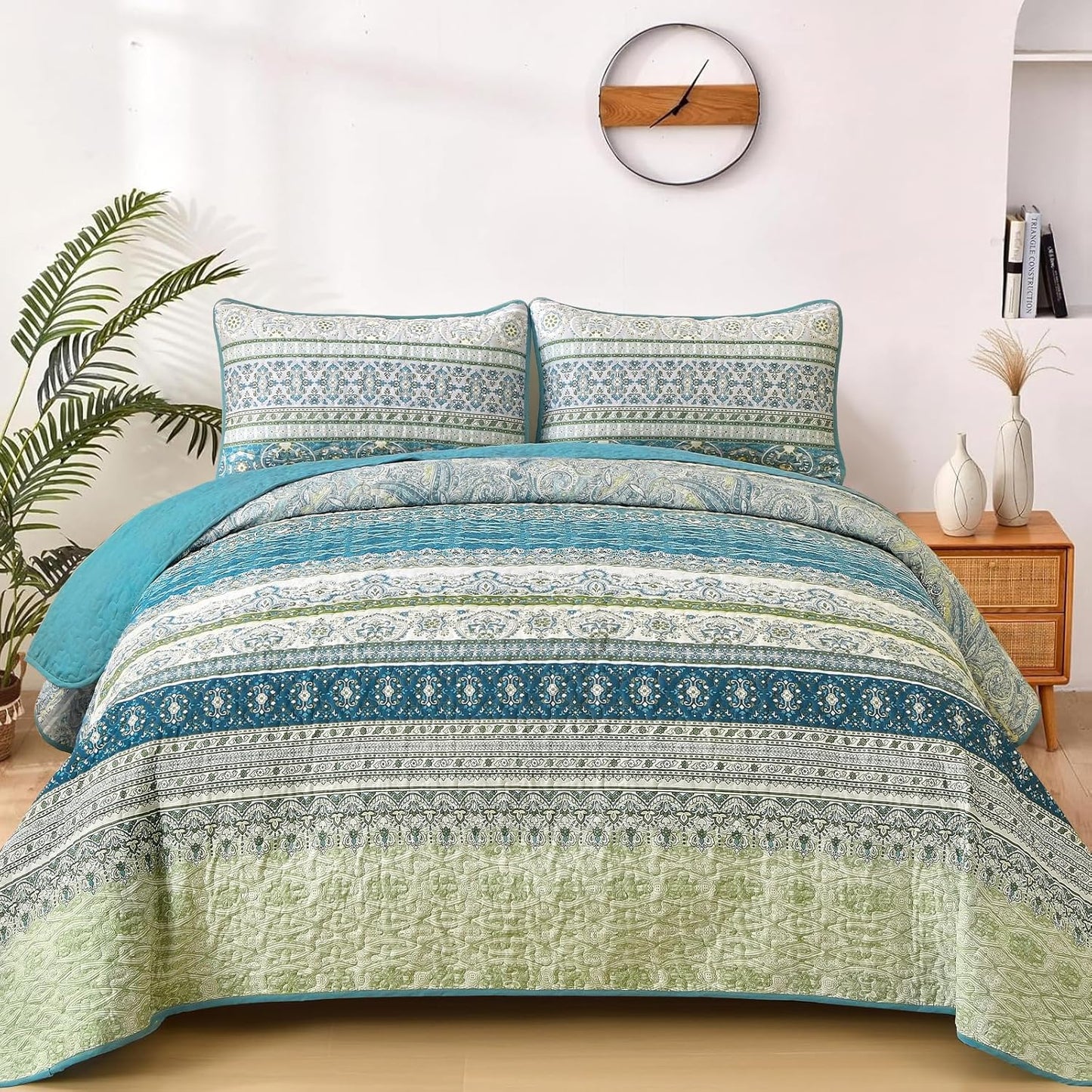 Boho Quilt Set King Size Aqua by WONGS BEDDING for All Seasons