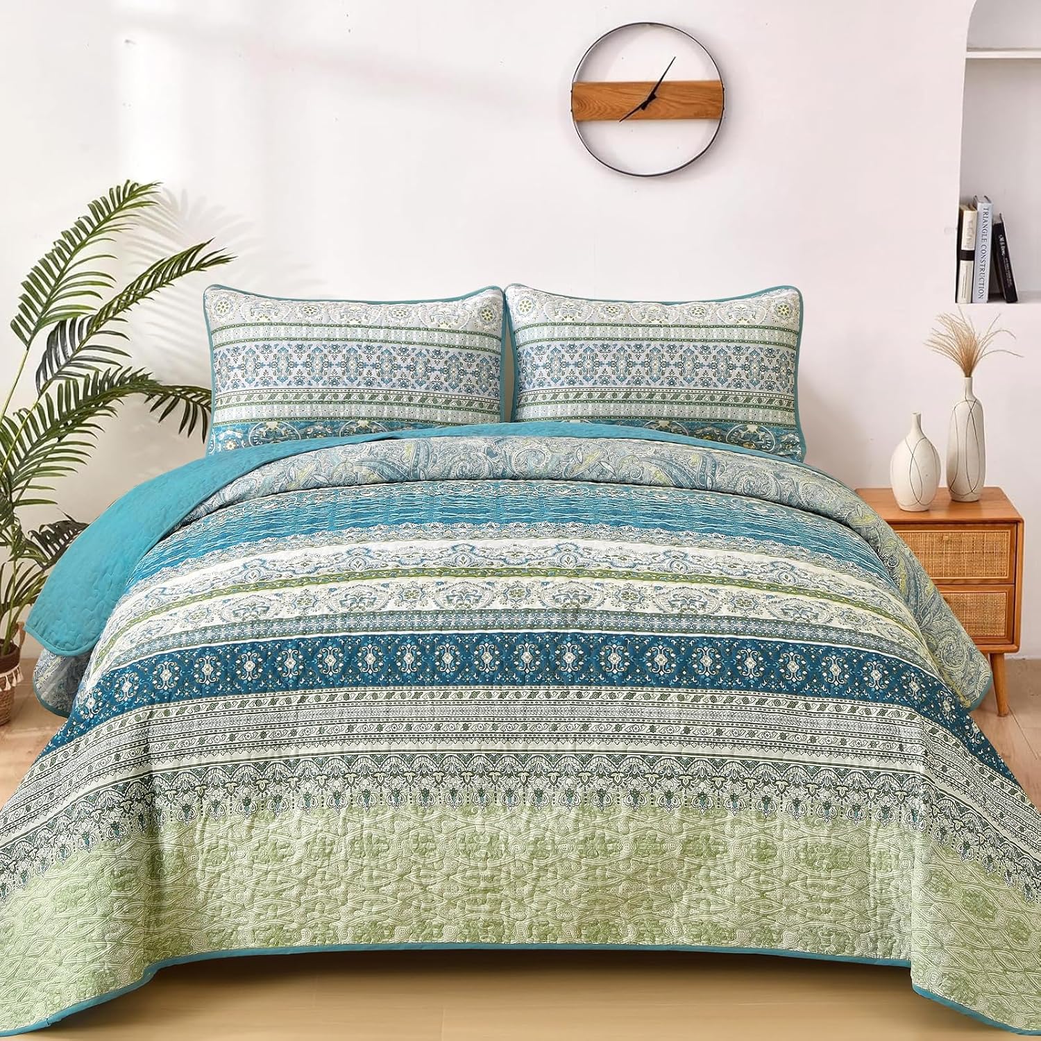 Boho Quilt Set King Size Aqua by WONGS BEDDING for All Seasons