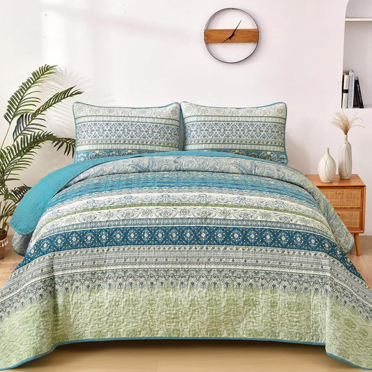 Boho Quilt Set King Size Aqua by WONGS BEDDING for All Seasons