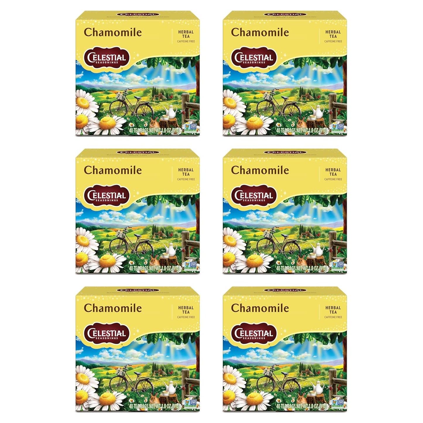 Chamomile Herbal Tea Bags, Caffeine Free, 40 Count Pack of 6