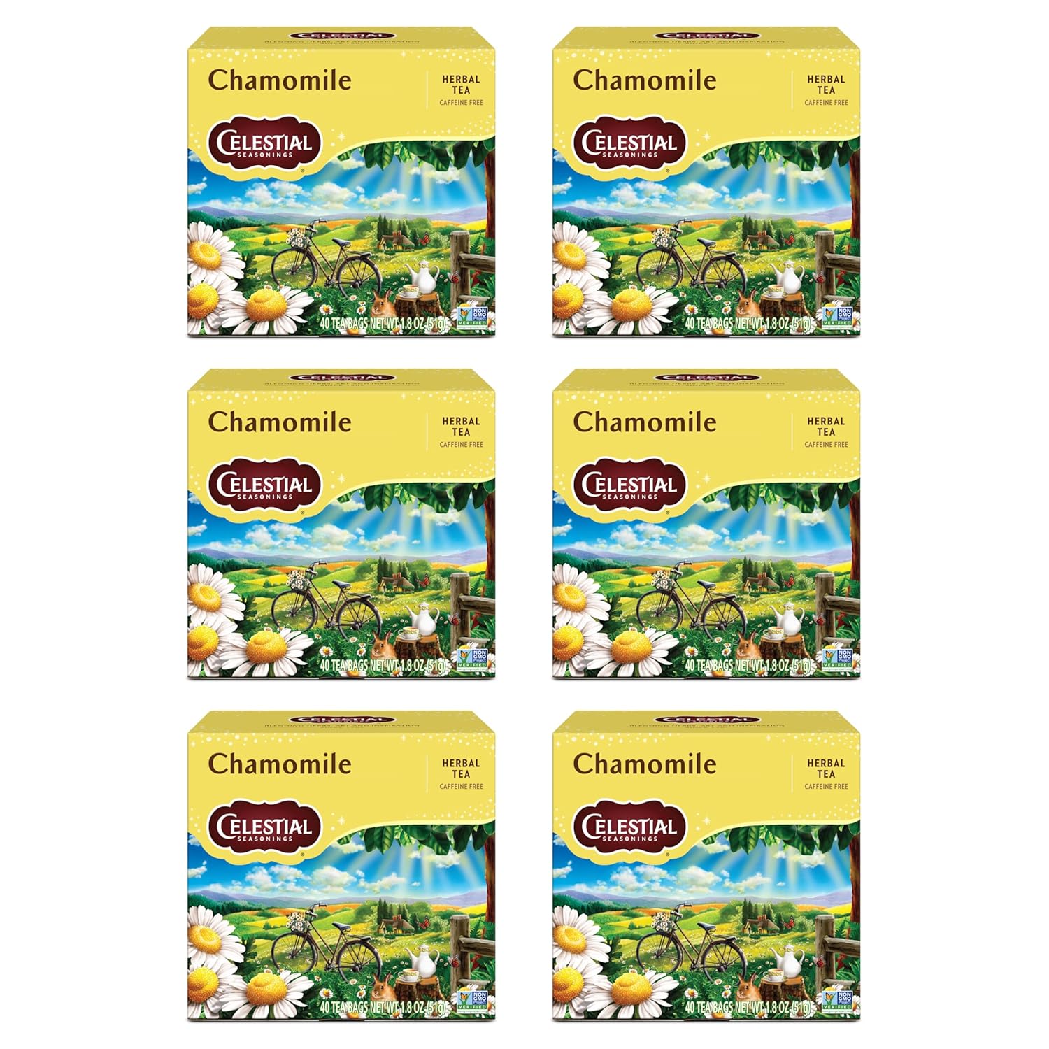 Chamomile Herbal Tea Bags, Caffeine Free, 40 Count Pack of 6
