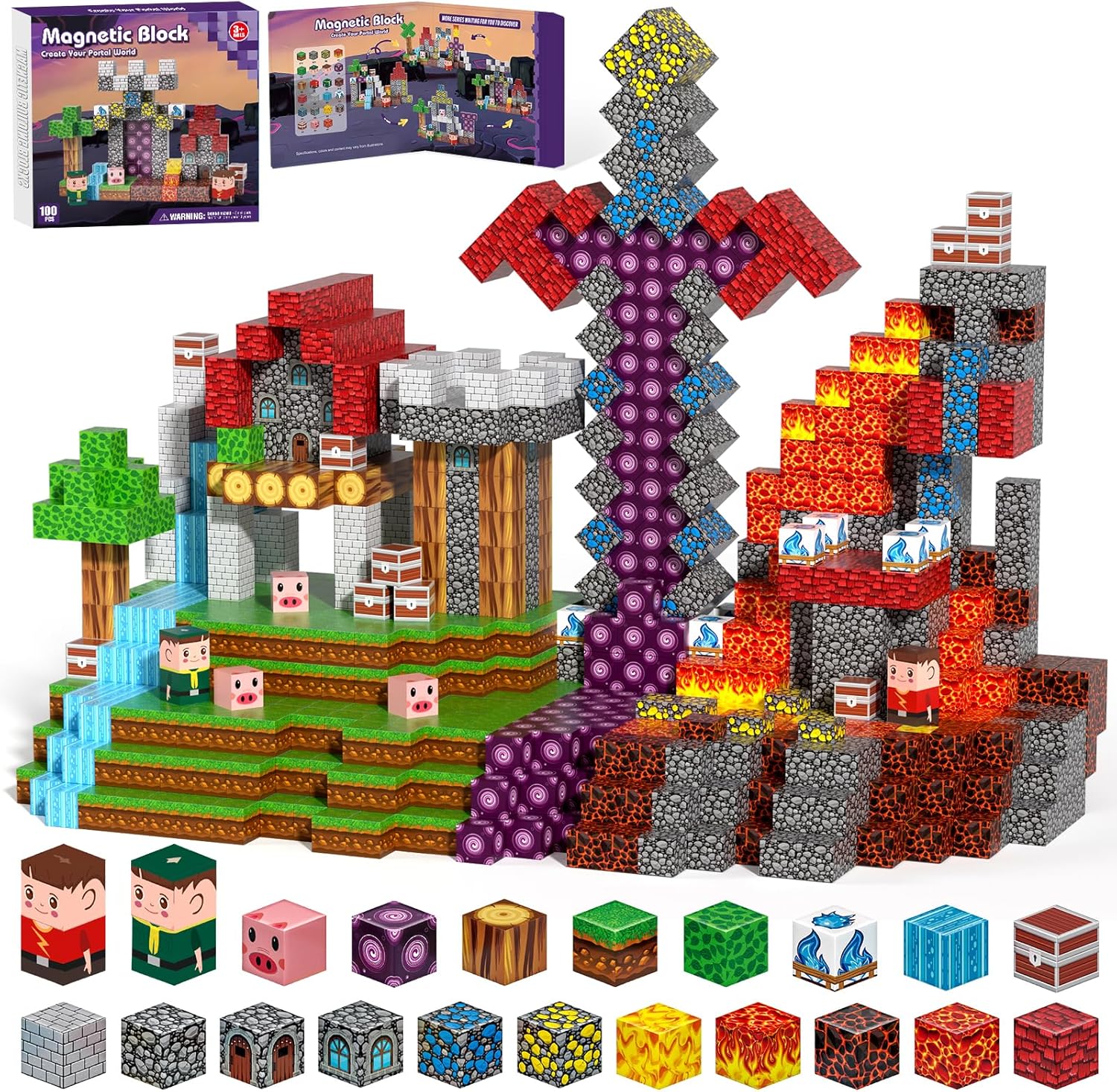 Magnetic Blocks 100pcs for Kids Ages 4-8 - STEM Sensory Toys