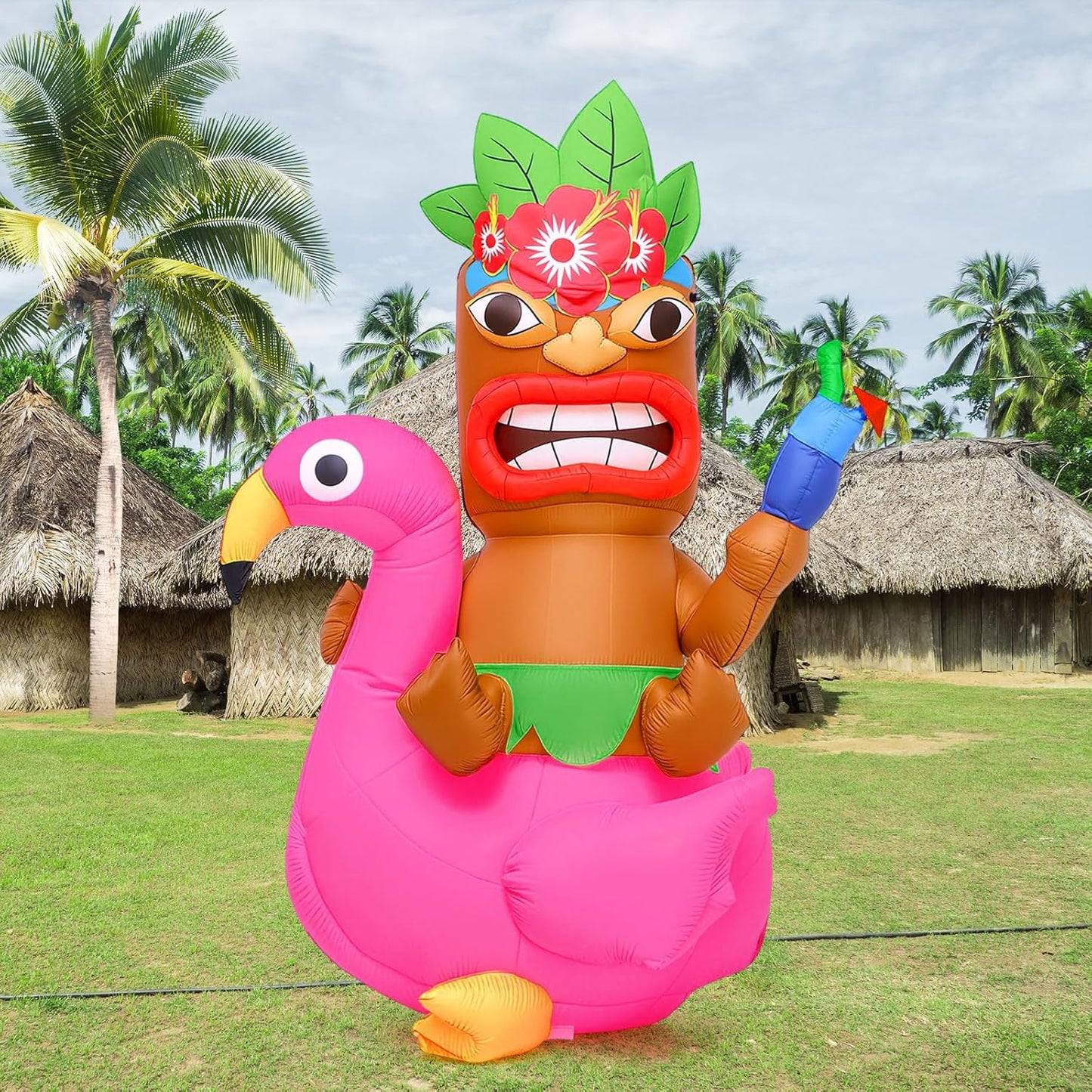 5 ft Inflatable Tiki Flamingo for Summer Luau Party Decor