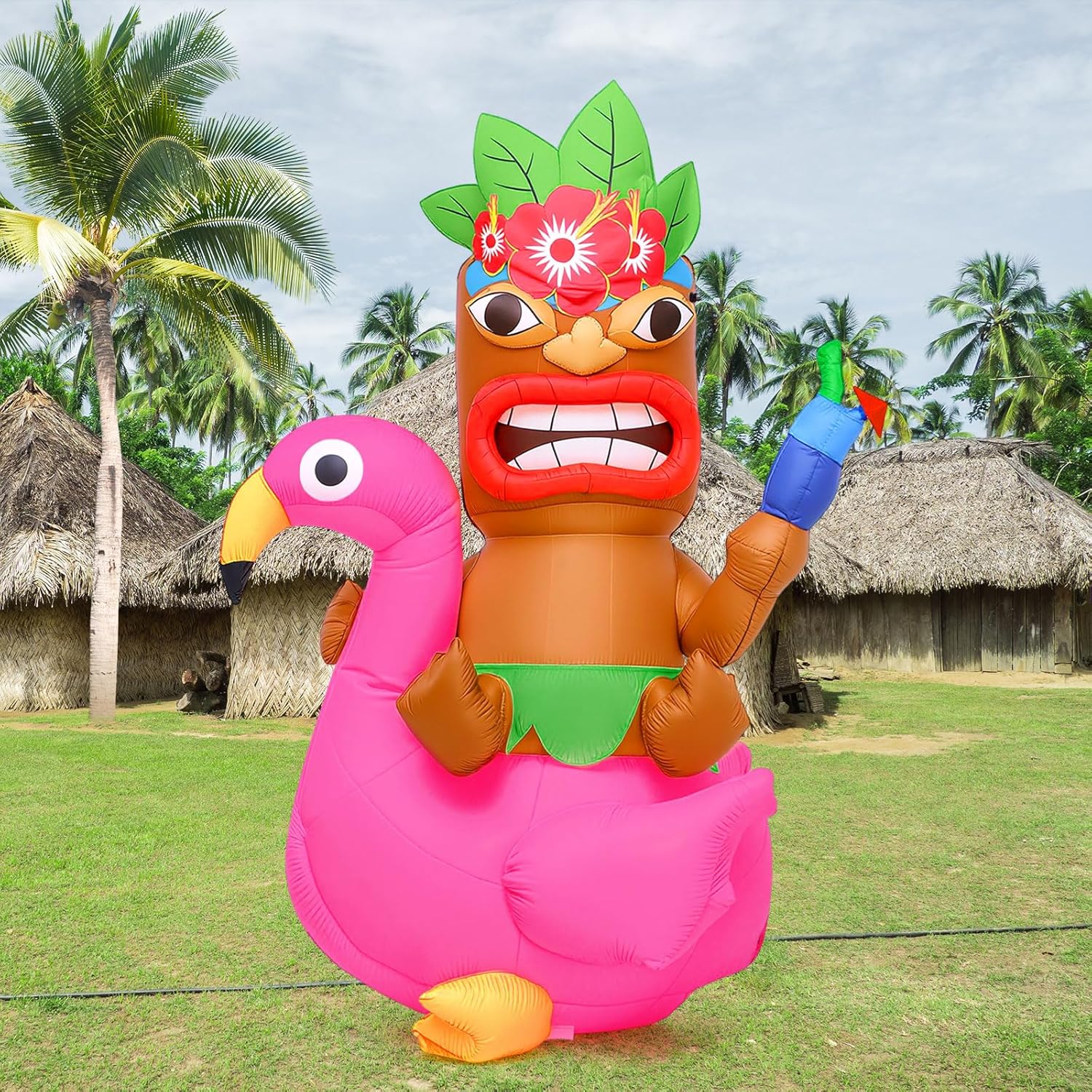 5 ft Inflatable Tiki Flamingo for Summer Luau Party Decor