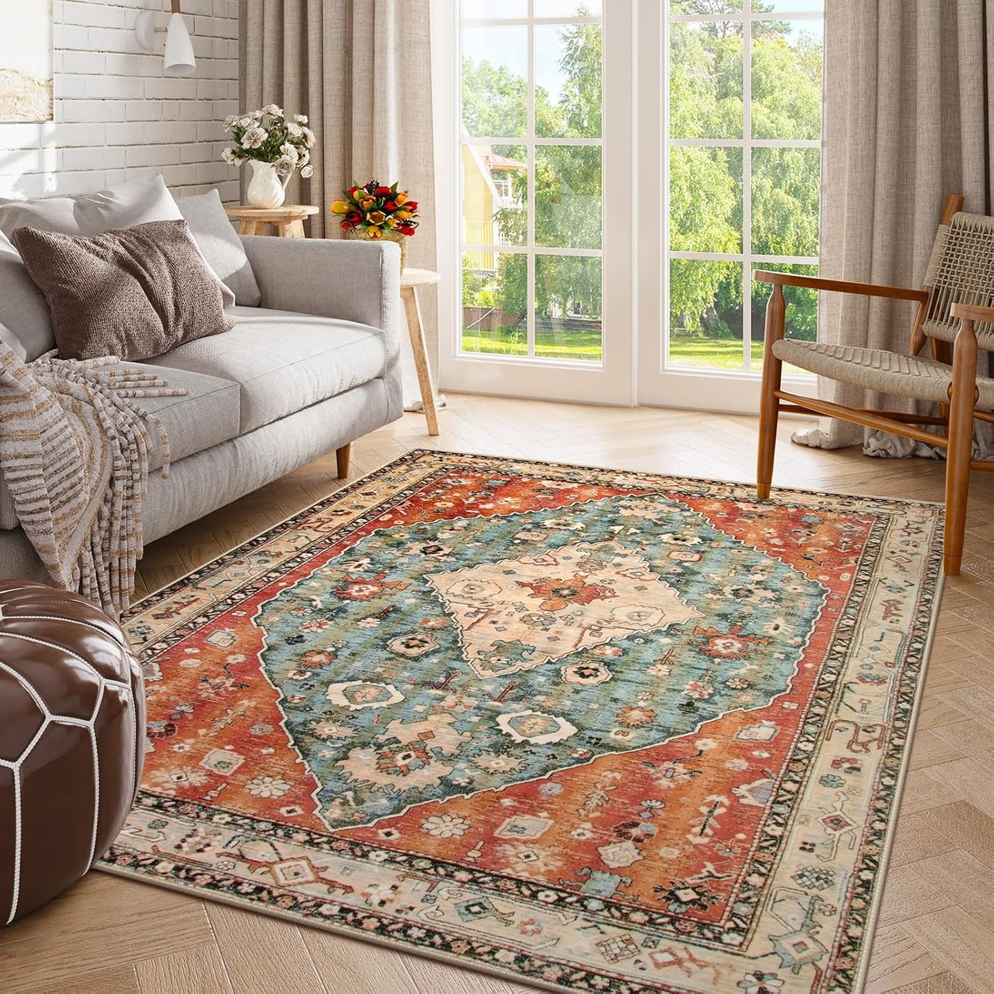 Lahome Boho Tribal 5x7 Washable Rug for Living Room and Bedroom