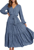 Spring Long Sleeve Wrap Ruffle Floral Maxi Dress - Flowy Boho Look