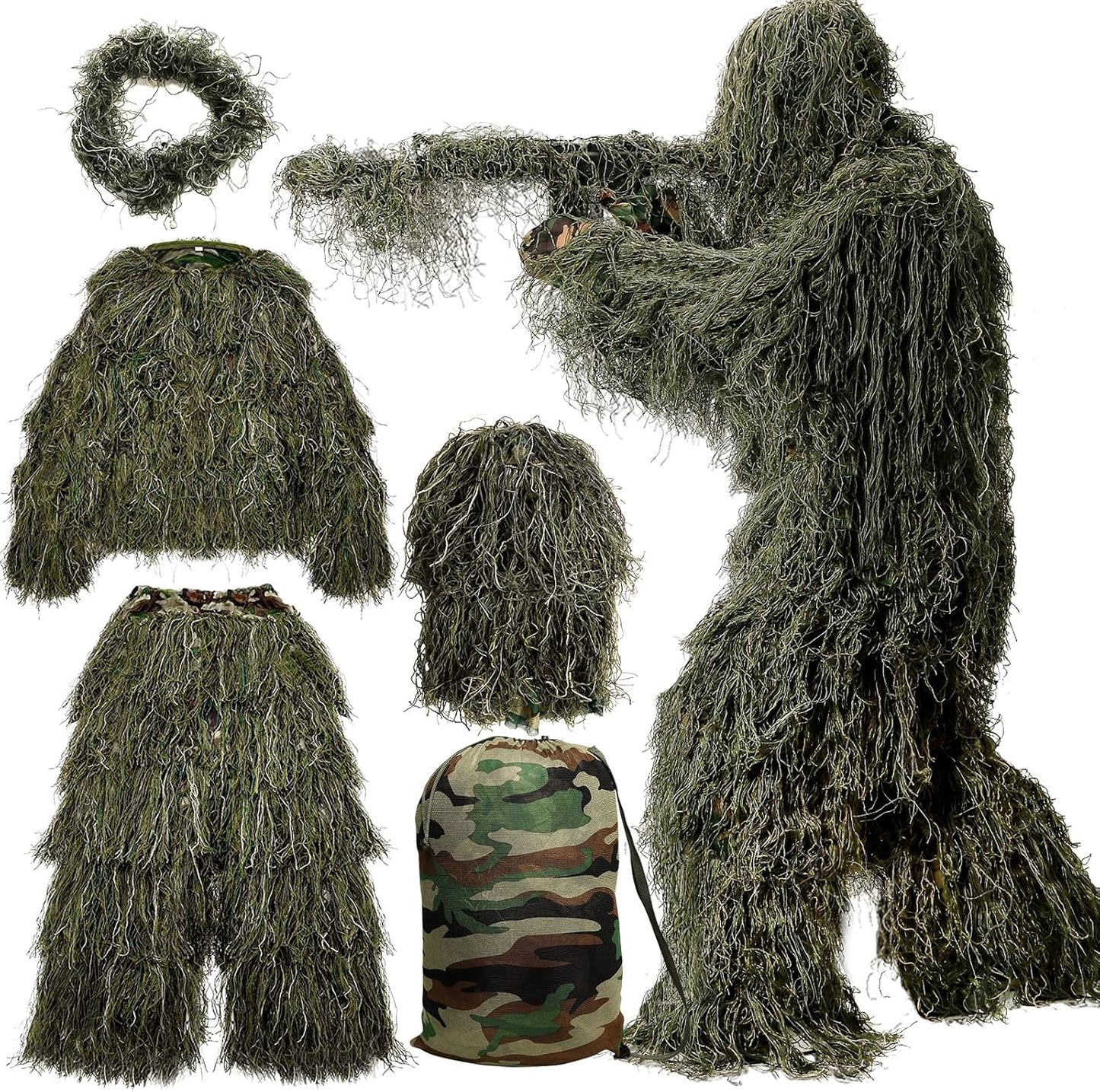 MOPHOTO 5 in 1 Ghillie Suit for Effective Camouflage Hunting