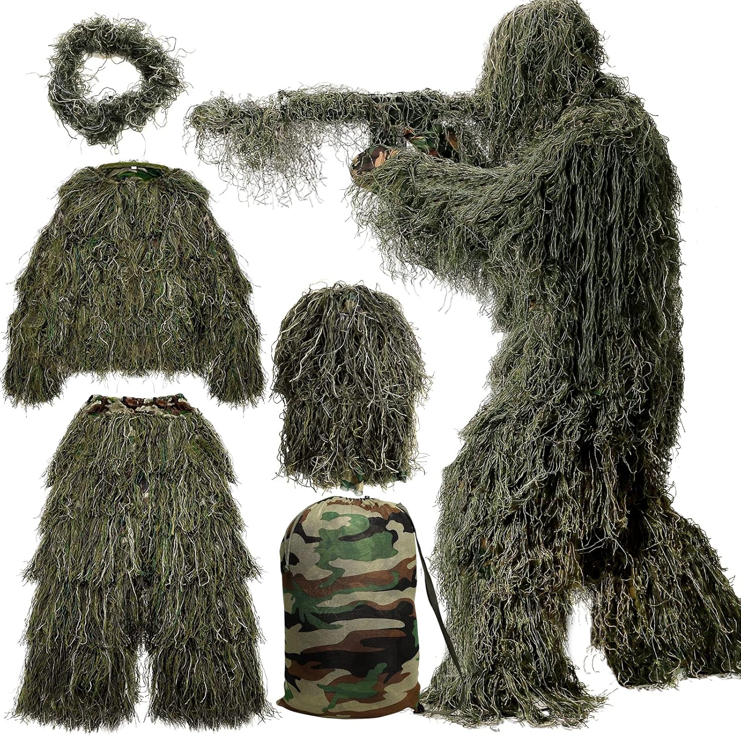 MOPHOTO 5 in 1 Ghillie Suit for Effective Camouflage Hunting