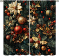 Christmas Curtain Panels with Festive Ornaments and Holly Design