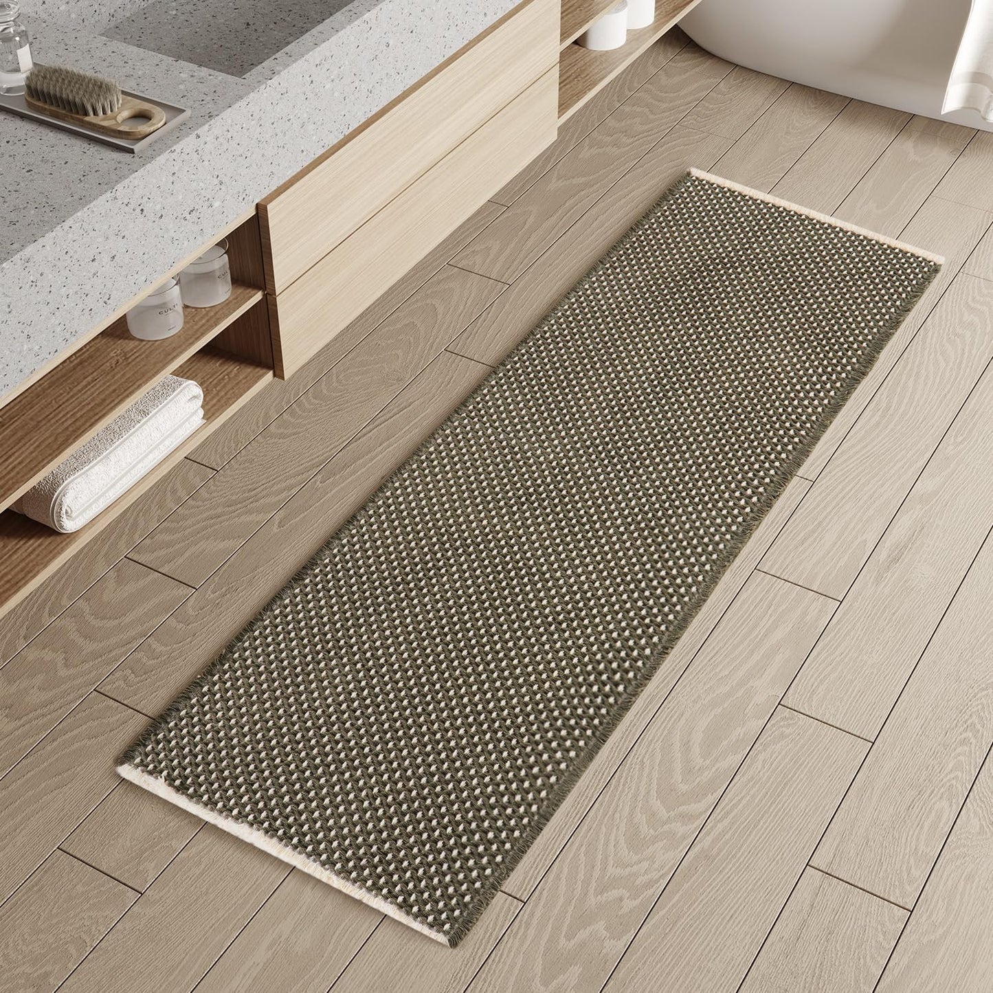 Checkered Bath Mat Runner - Super Absorbent Non Slip Rug