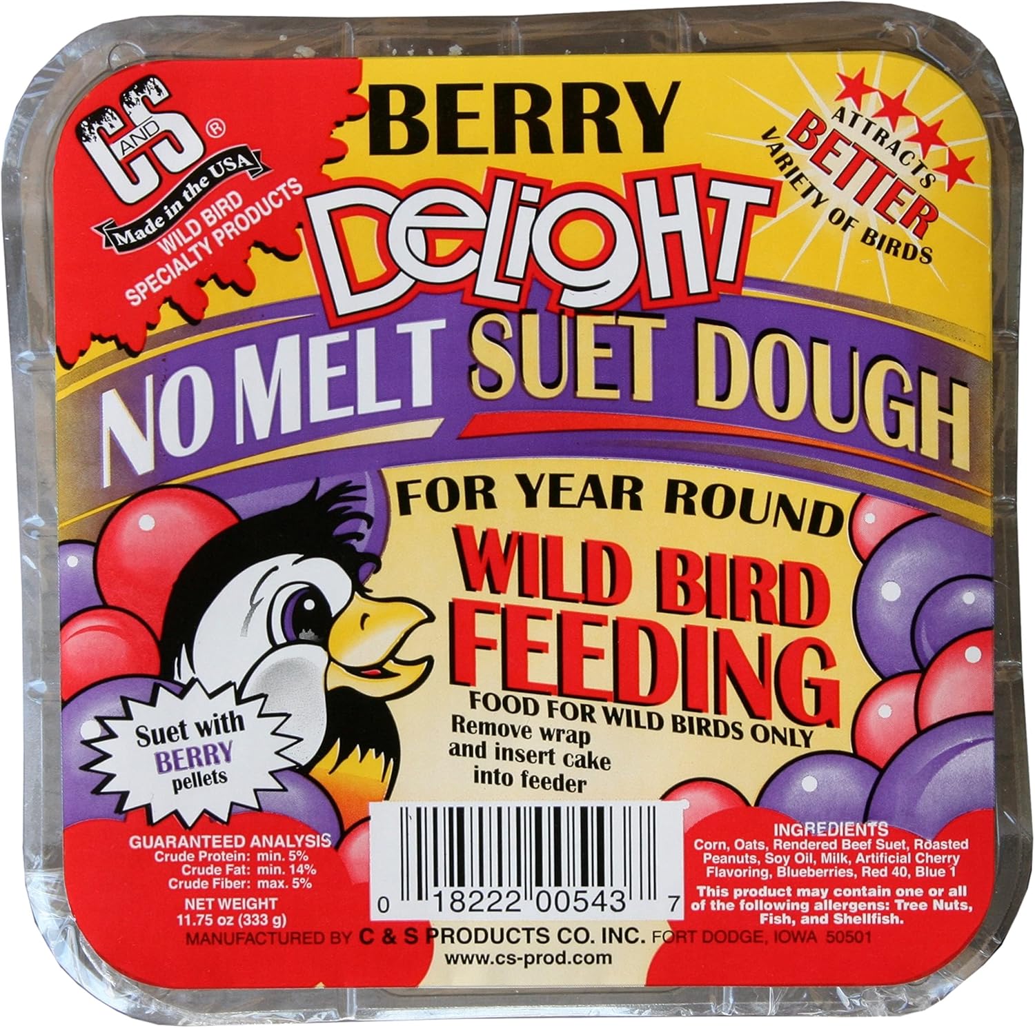 C&S Berry Delight No Melt Suet Dough 11.75 Ounces, 12 Pack