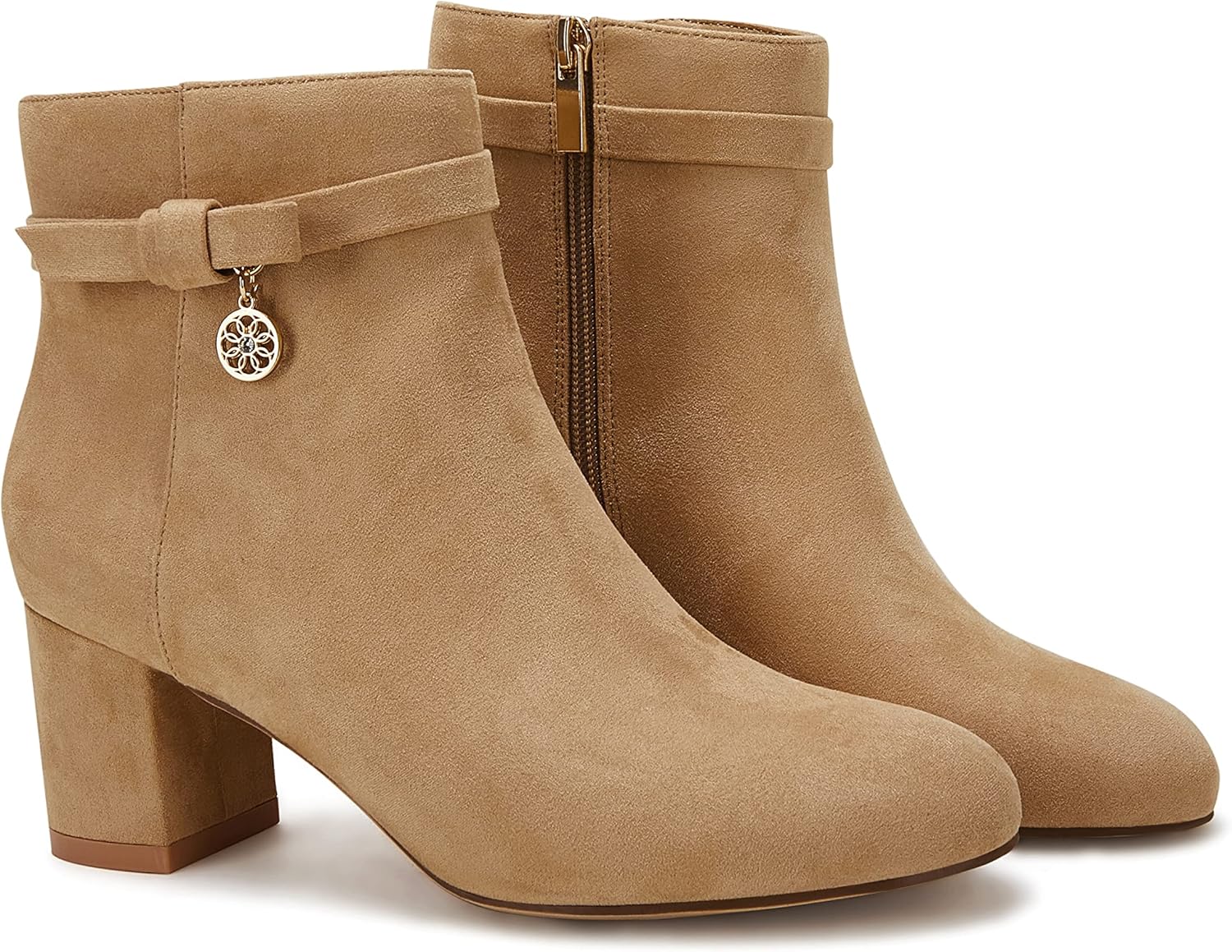 Coutgo Women's Vintage Tie Knot Ankle Boots with Block Heel