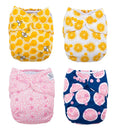 Cloth Pocket Diapers 4 Pack with Inserts - One Size Adjustable