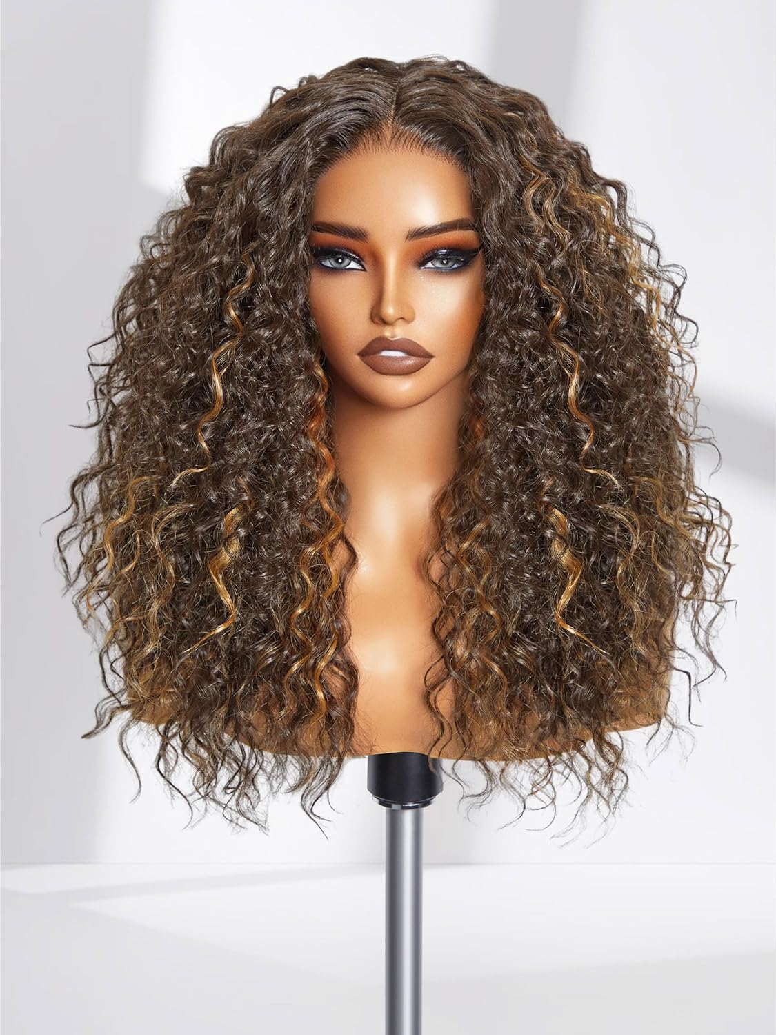 GORGIUS Curly Brown Wig with Highlights for Stunning Style