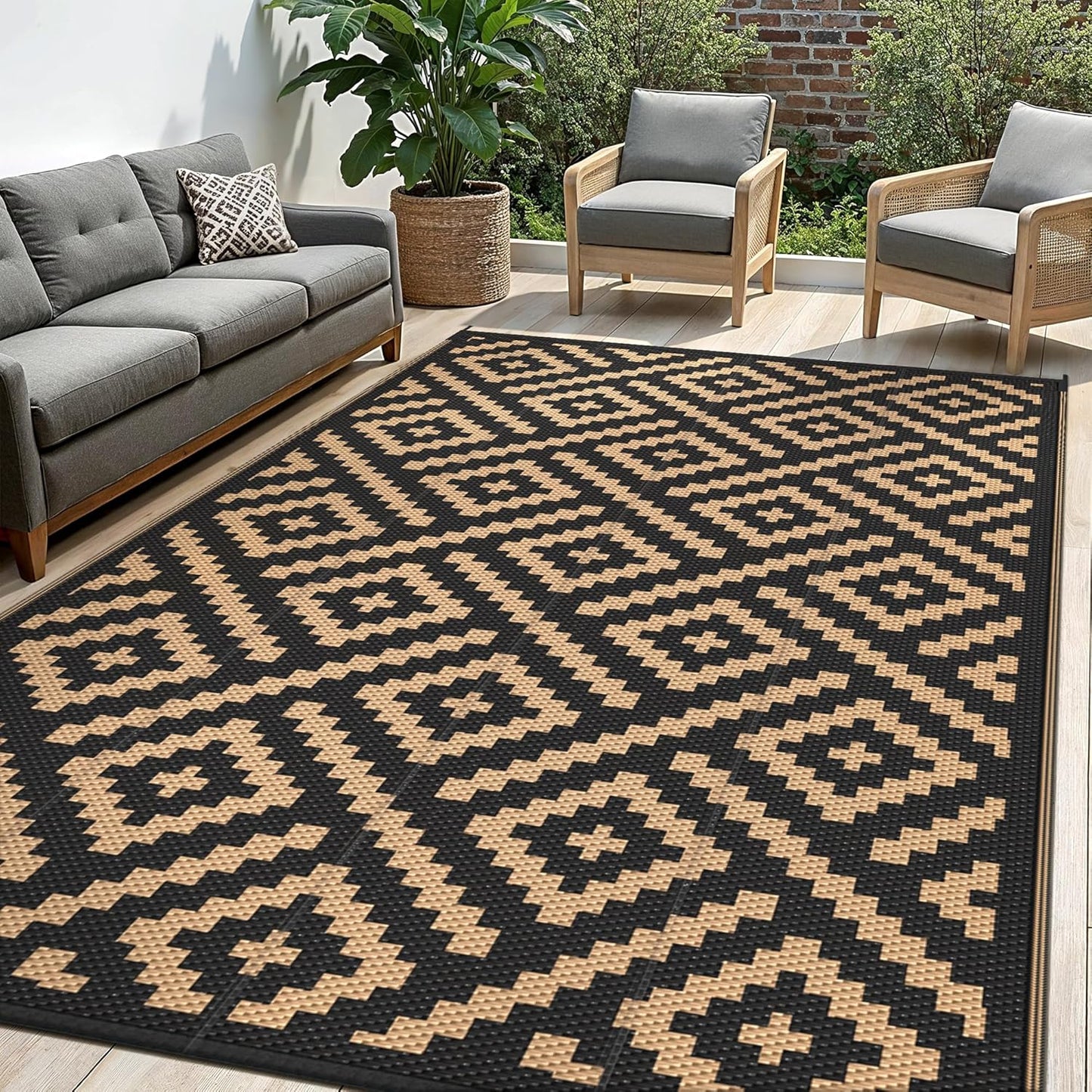 Outdoor Rug for Patio - Waterproof Plastic Straw Camping Rugs