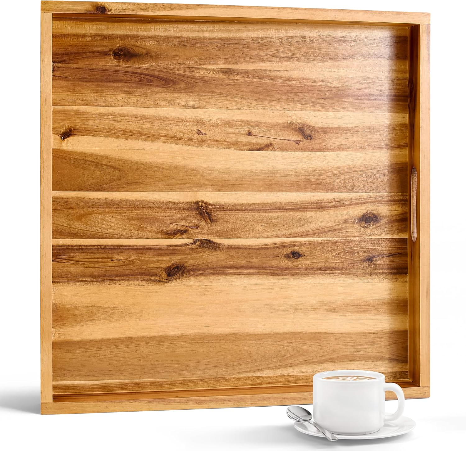 20 Inch Acacia Wood Ottoman Tray for Serving and Decor