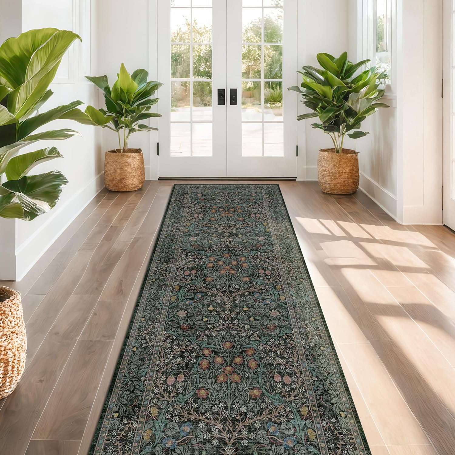 Dark Green 3x10 ft Extra Long Wide Runner Rug for Hallway