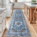 Long Runner Rug 2.6x10 ft Blue Boho Oriental Runner - Washable
