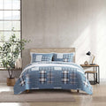 Queen Quilt Set - Reversible Cotton Bedding with Plaid Reverse