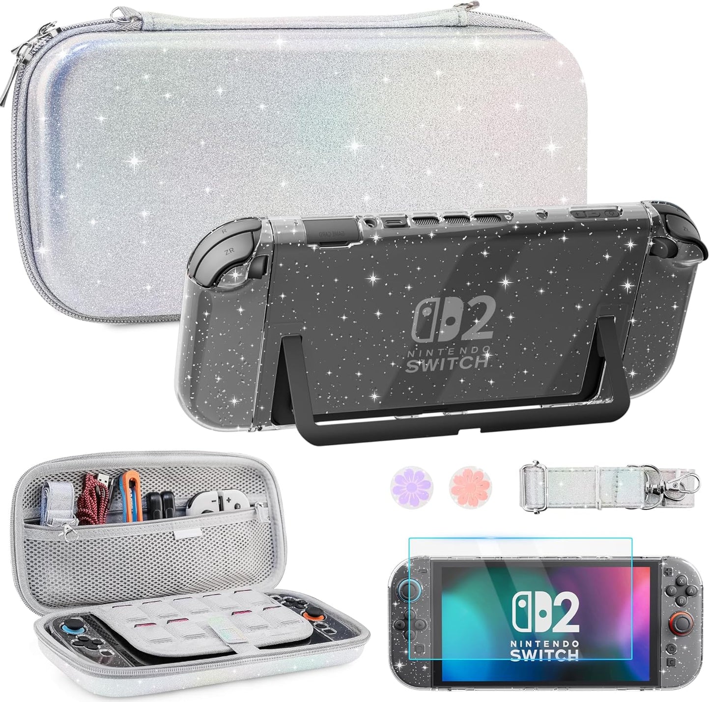 Travel Carrying Case for Nintendo Switch 2 with Glitter Design