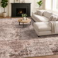 Brown Living Room Rug 8x10 - Retro Washable Low Pile Rug