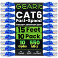 Cat6 Patch Cable 15 ft 10-Pack - Premium Snagless Blue