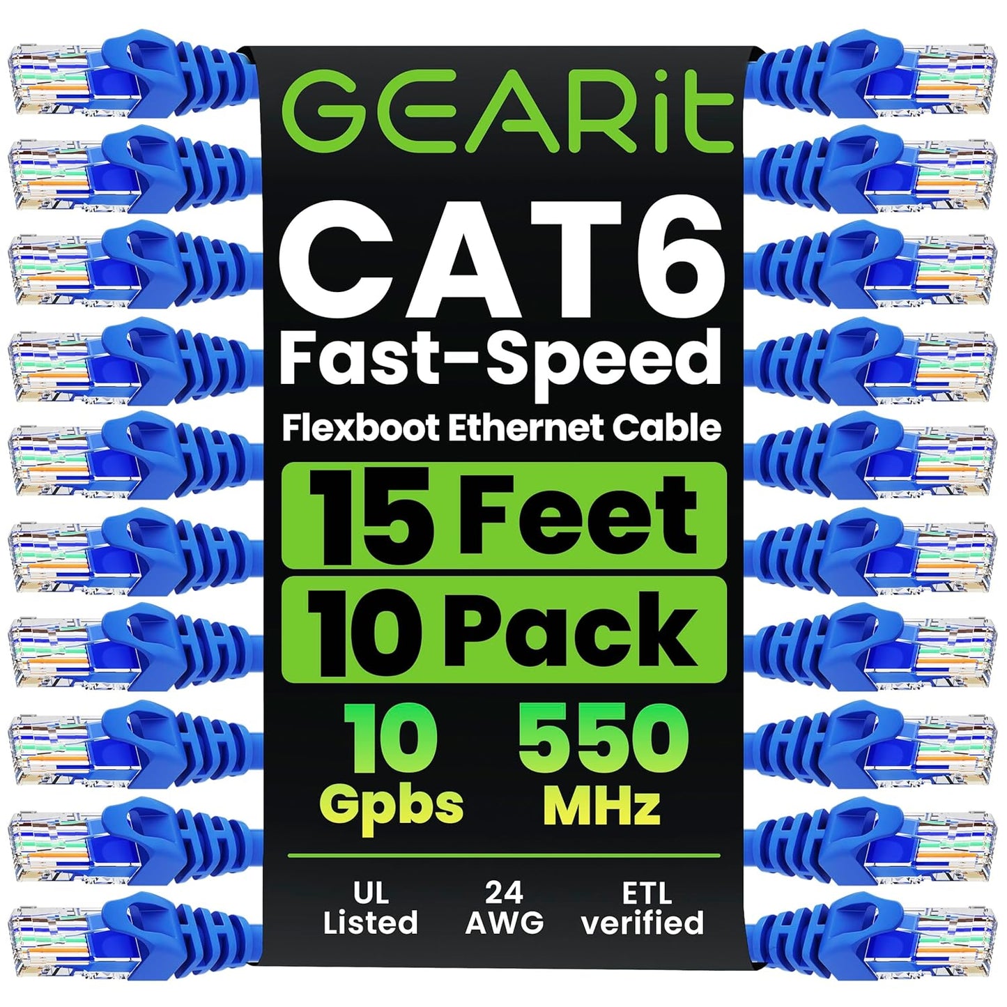 GEARit 10-Pack Cat6 Patch Cable 15 Feet for Reliable Networking