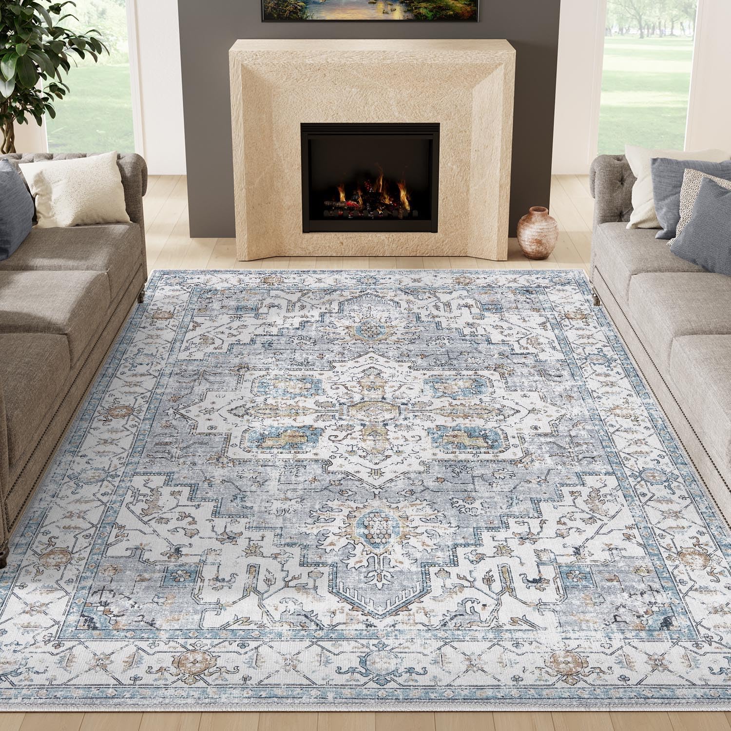 8x10 Area Rugs for Living Room - Vintage Floral Design