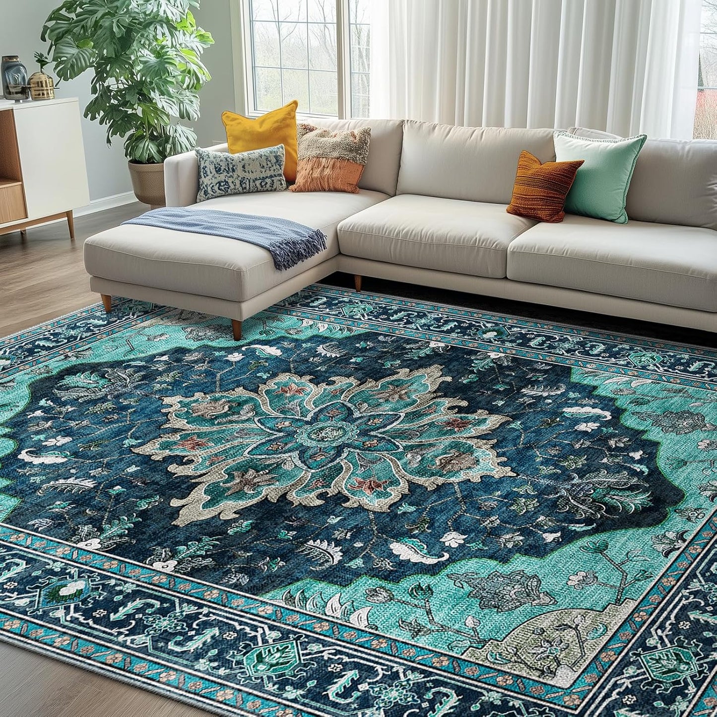 Floral Vintage Distress Area Rugs 8ftx10ft Washable Non-Slip