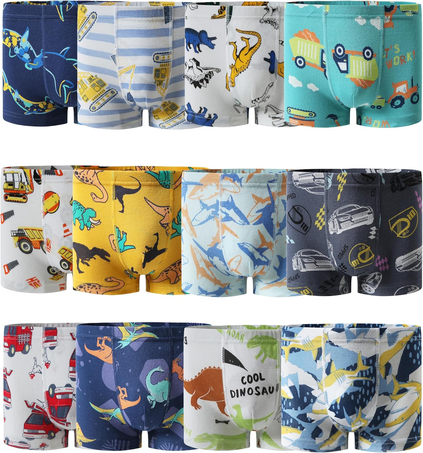 Boboking Boys Soft Boxer Briefs with Fun Dinosaur and Shark Prints