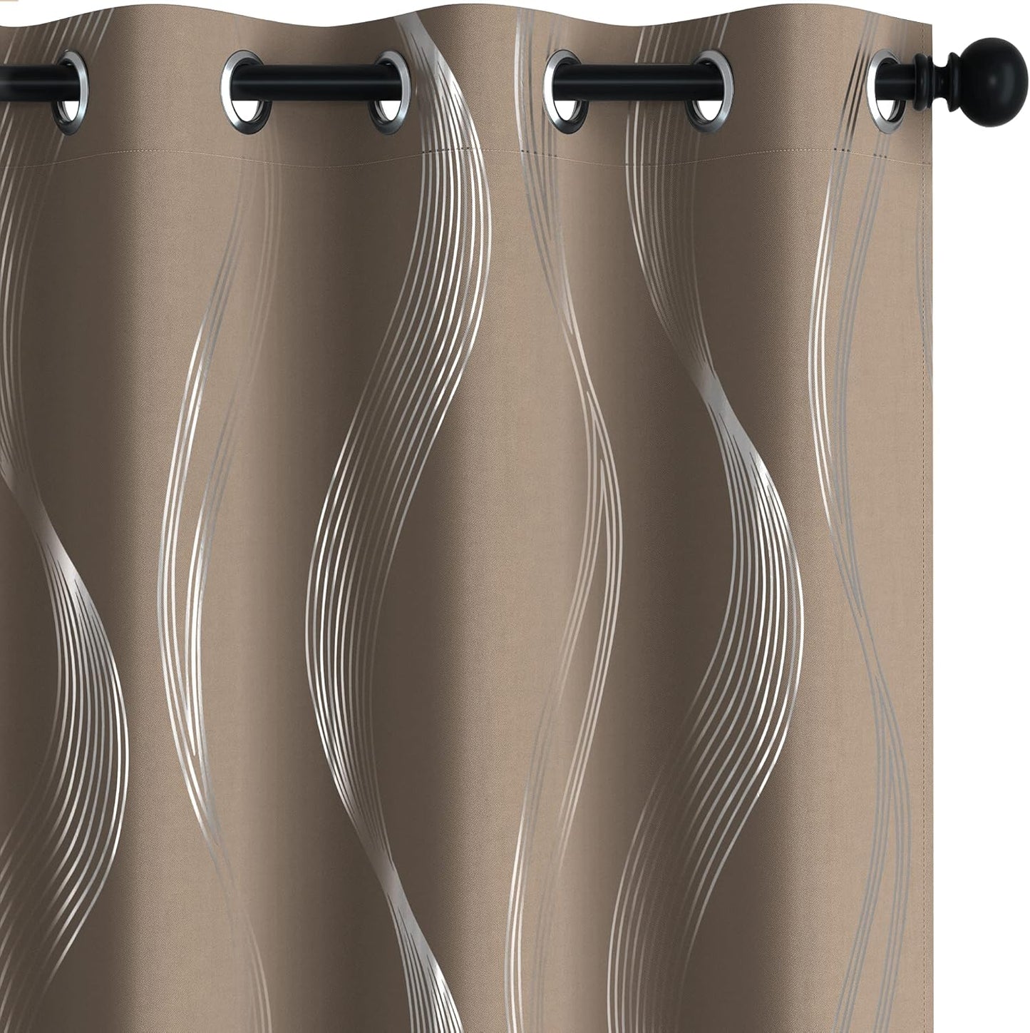 Deconovo Silver Wave Print Blackout Curtains for Cozy Living