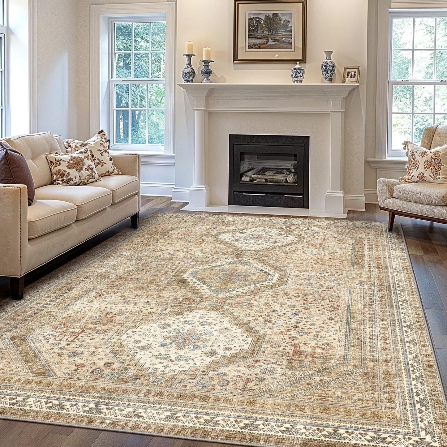 GENIMO 8x10 Area Rug for Living Room, Vintage Non Slip Design