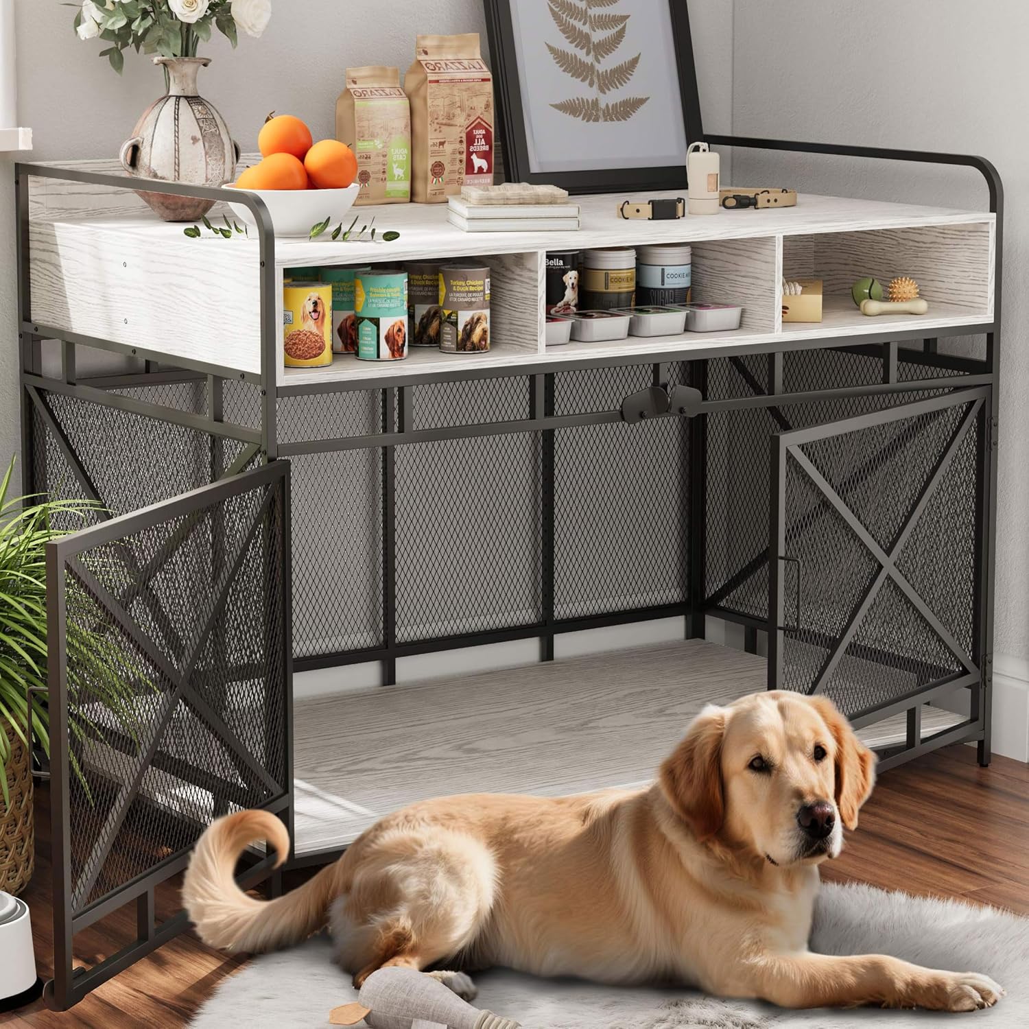 Stylish Dog Crate Furniture with Storage for Large Breeds