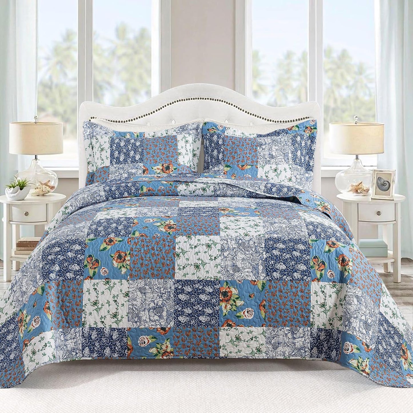 VAPUTAR King Size Quilt Set - Reversible Floral Bedspread
