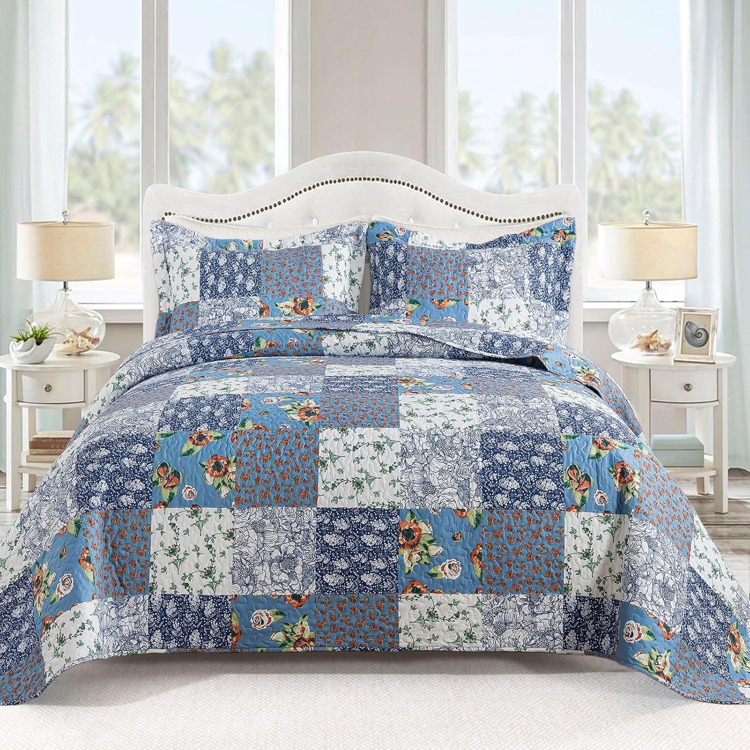 VAPUTAR King Size Quilt Set - Reversible Floral Bedspread