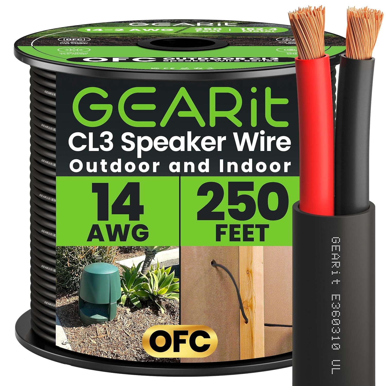 GearIT 14AWG Speaker Wire 250 Feet for Outdoor and In-Wall Use