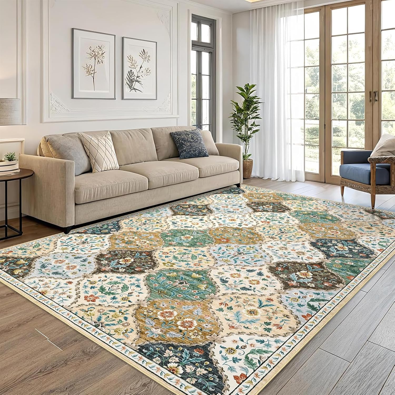 5x7 Moroccan Trellis Machine Washable Area Rug for Home Decor