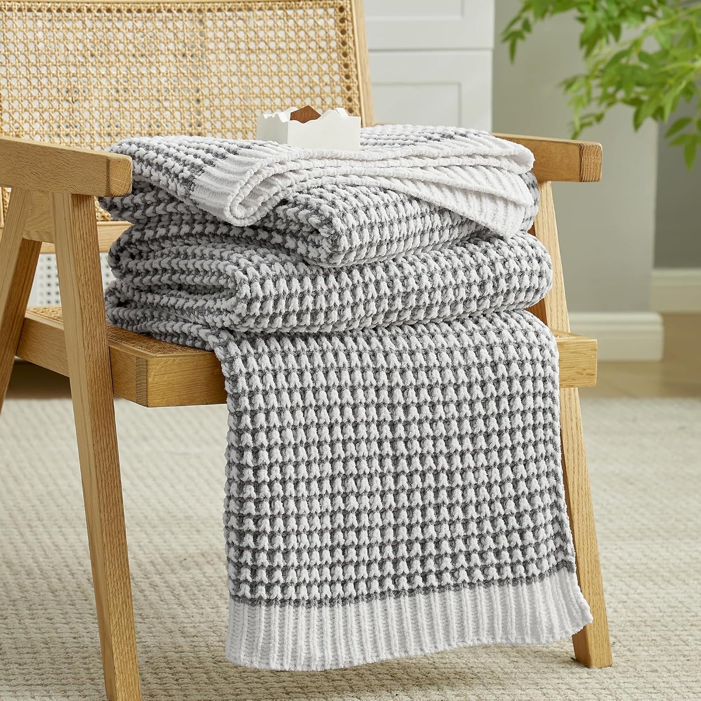 Waffle Chenille Throw Blanket for Couch - Cozy Knit Design