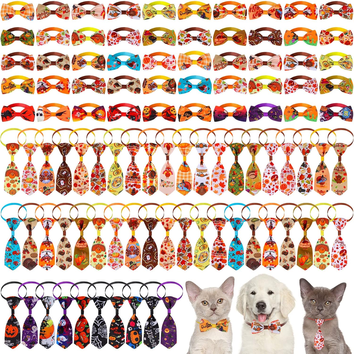 100 Pieces Dog Bows Set for Thanksgiving and Halloween Events