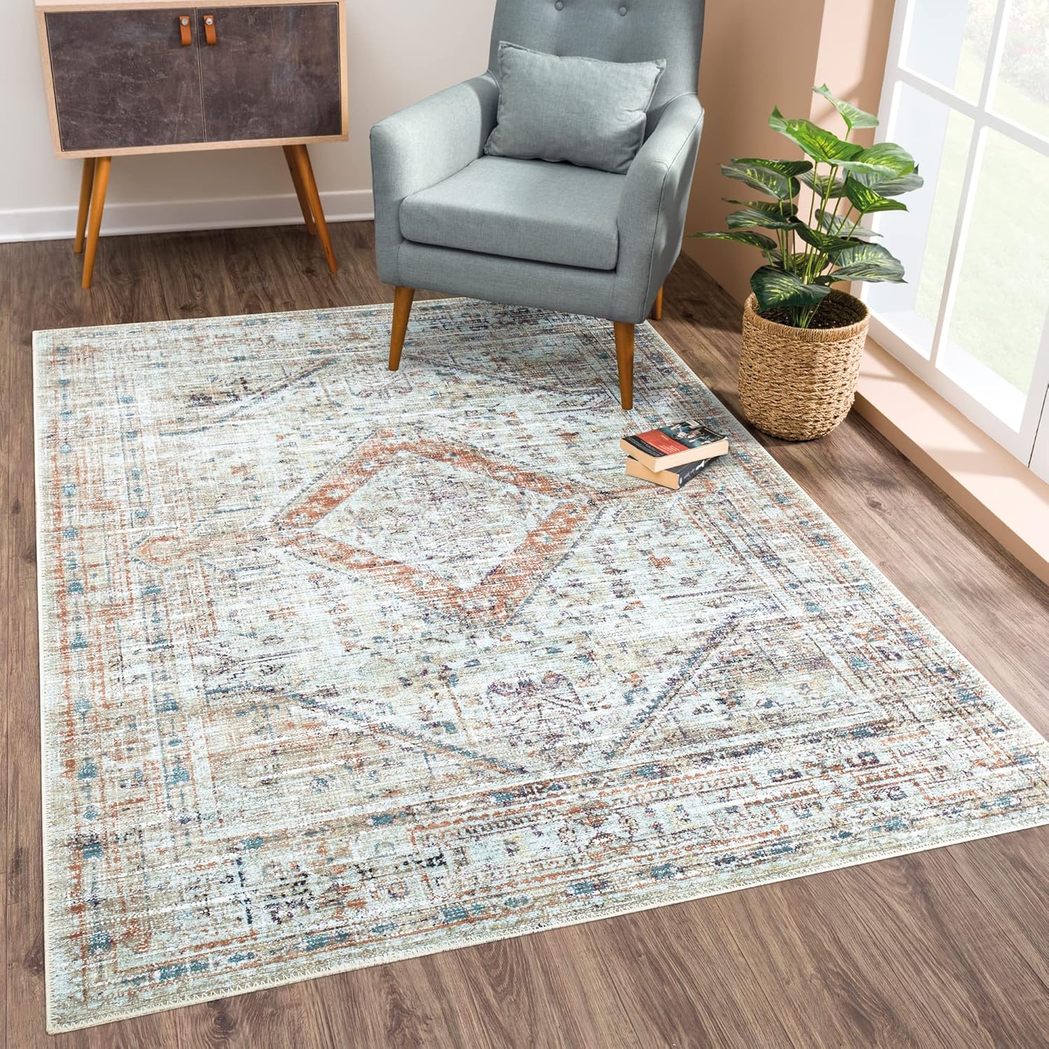 Bloom Rugs Washable Non-Slip 8ft x 10ft Peach/Beige Area Rug