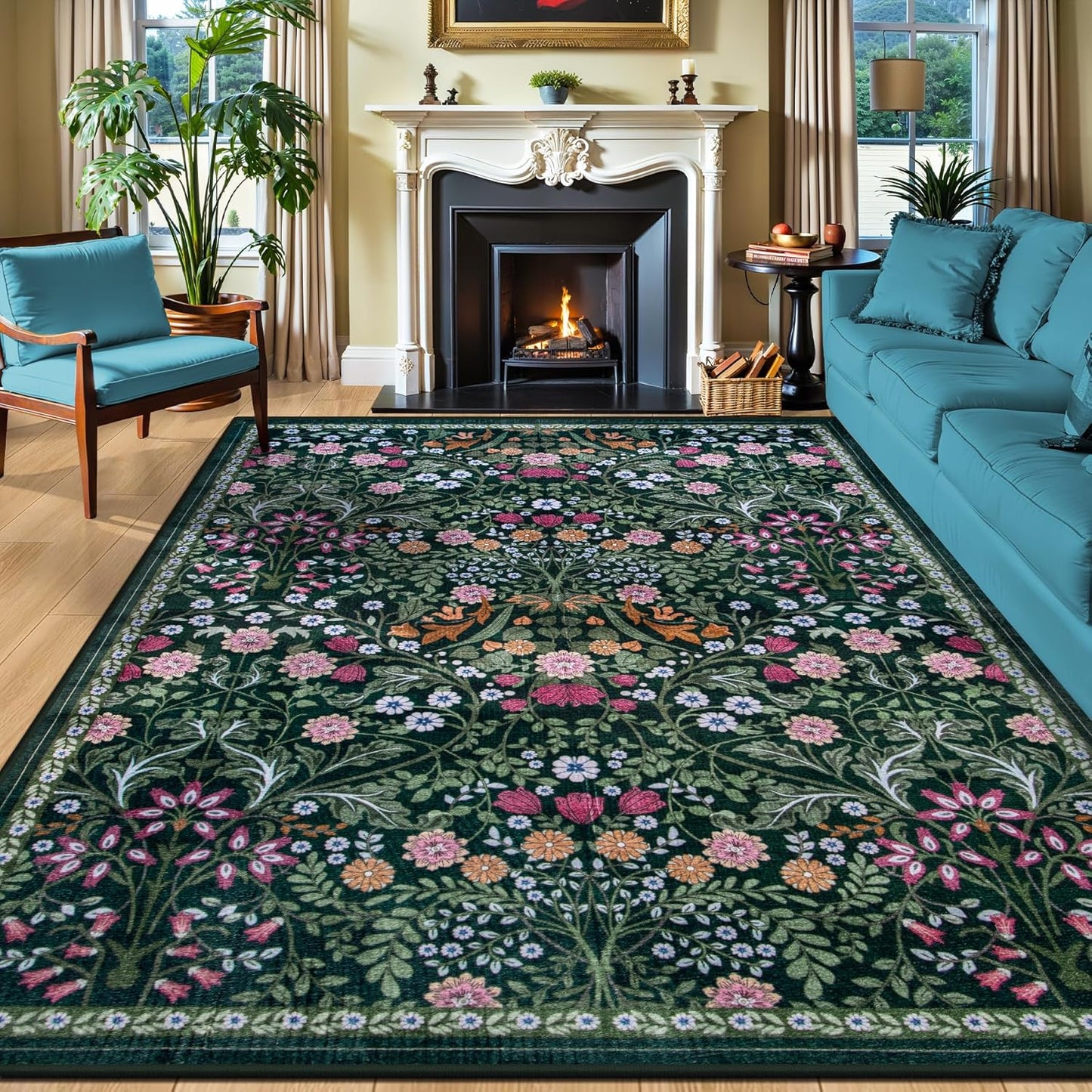 8x10 Area Rugs for Living Room: Vintage Floral Soft Carpet