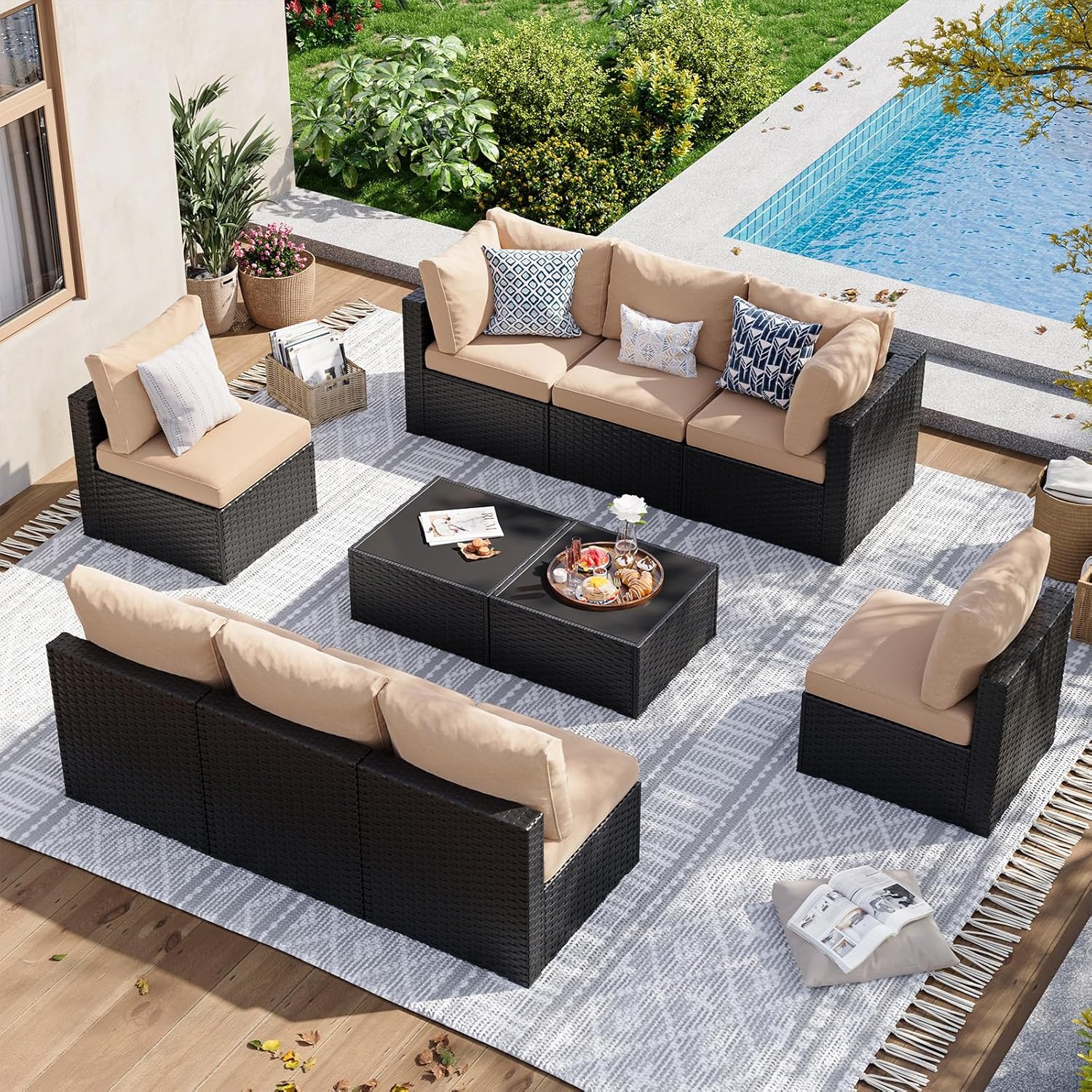 Aoxun 10 Piece Patio Furniture Set with Extra-Wide Comfort