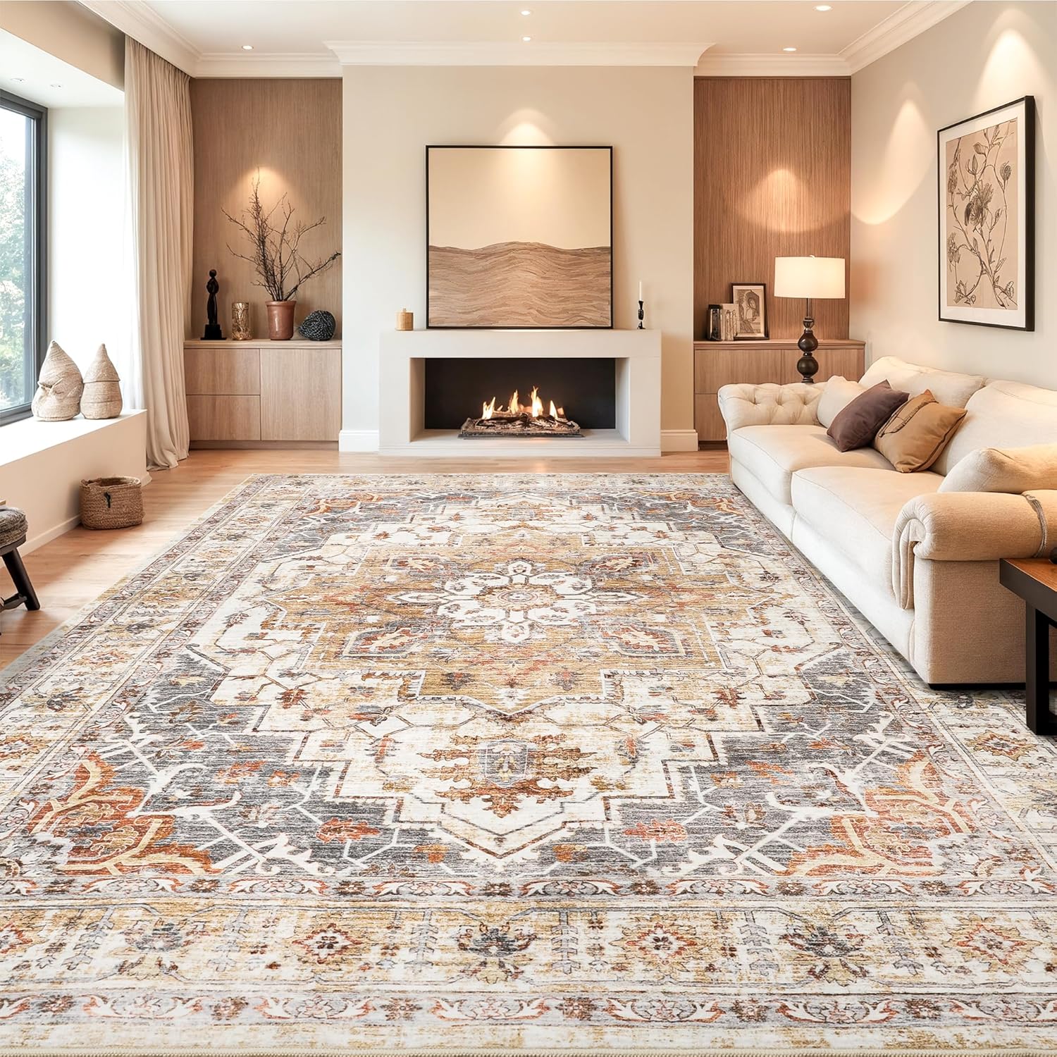 9x12 Area Rugs for Living Room, Ultra-Thin Washable Rug